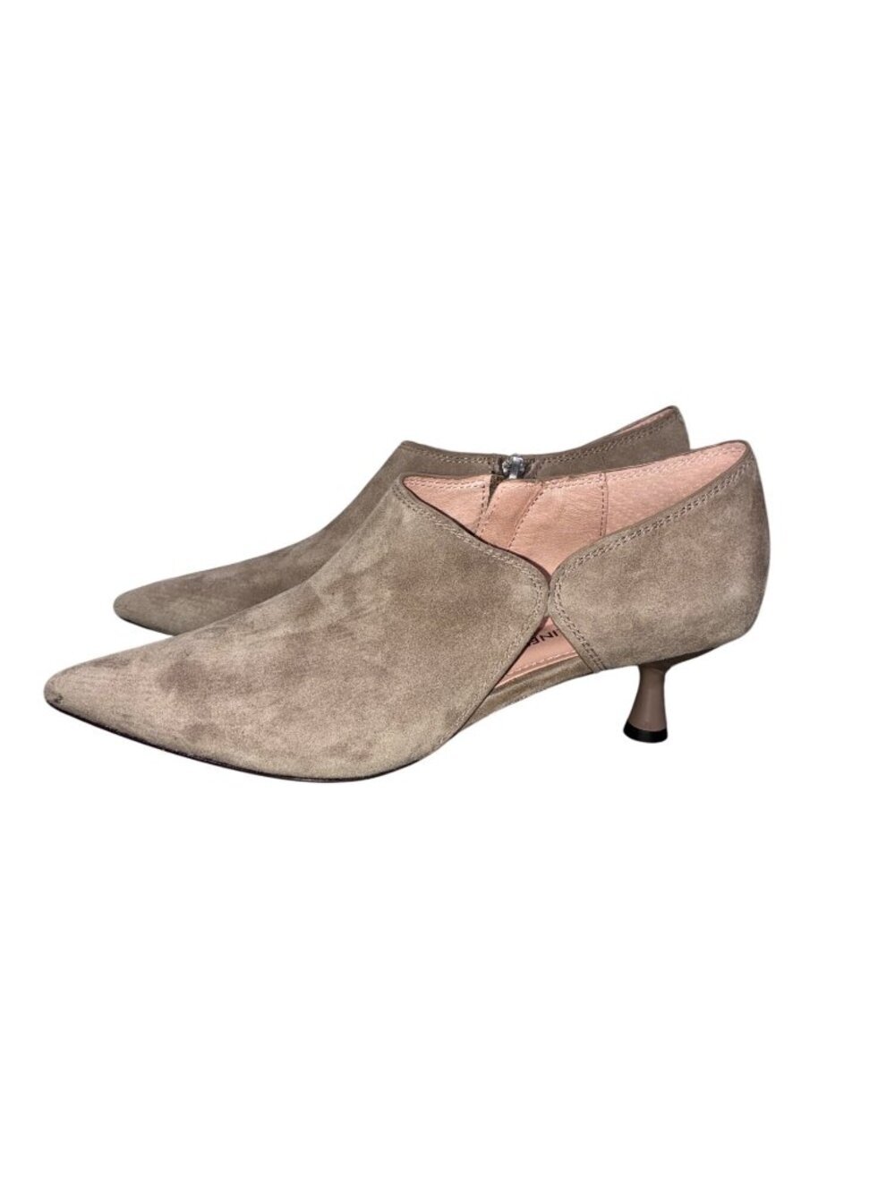Donald Pliner Suede Kitten Heel Pointed Toe Shoes With Side Zippers Size 8.5